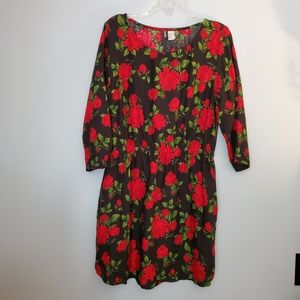 Black Rose Floral 3/4 Sleeve Dress, Size 12